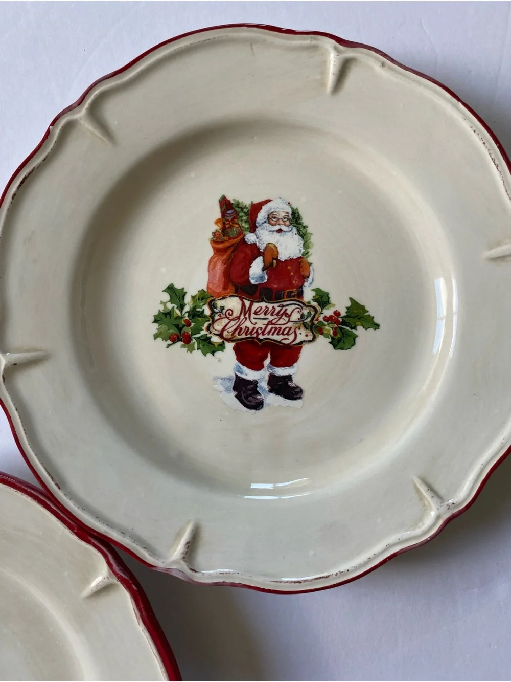 Vintage Pier 1 Imports Santa Salad Set Of 2 Dessert Plate Christmas Earthenware